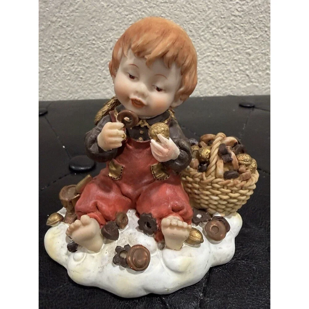 Angel Christmas Figurines Set of 2 Hand Painted Ceramic Holiday Decor